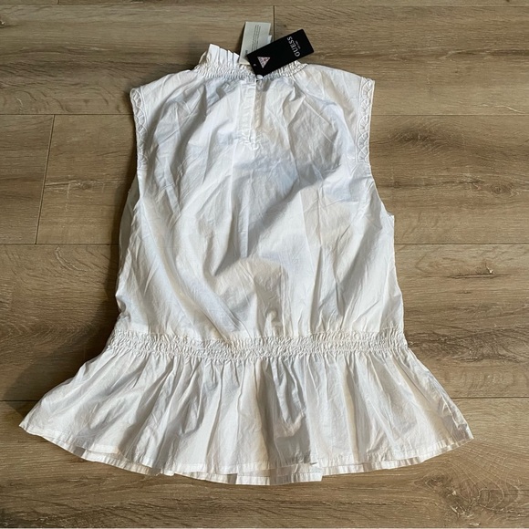 NWT Guess top Kora embroidered lace mock neck peplum style sleeveless blouse - Picture 5 of 10